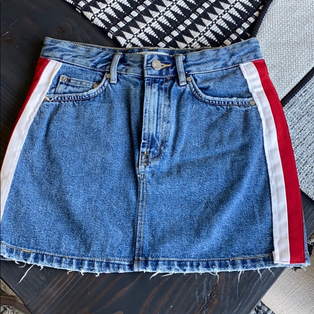 Game day red white denim skirt